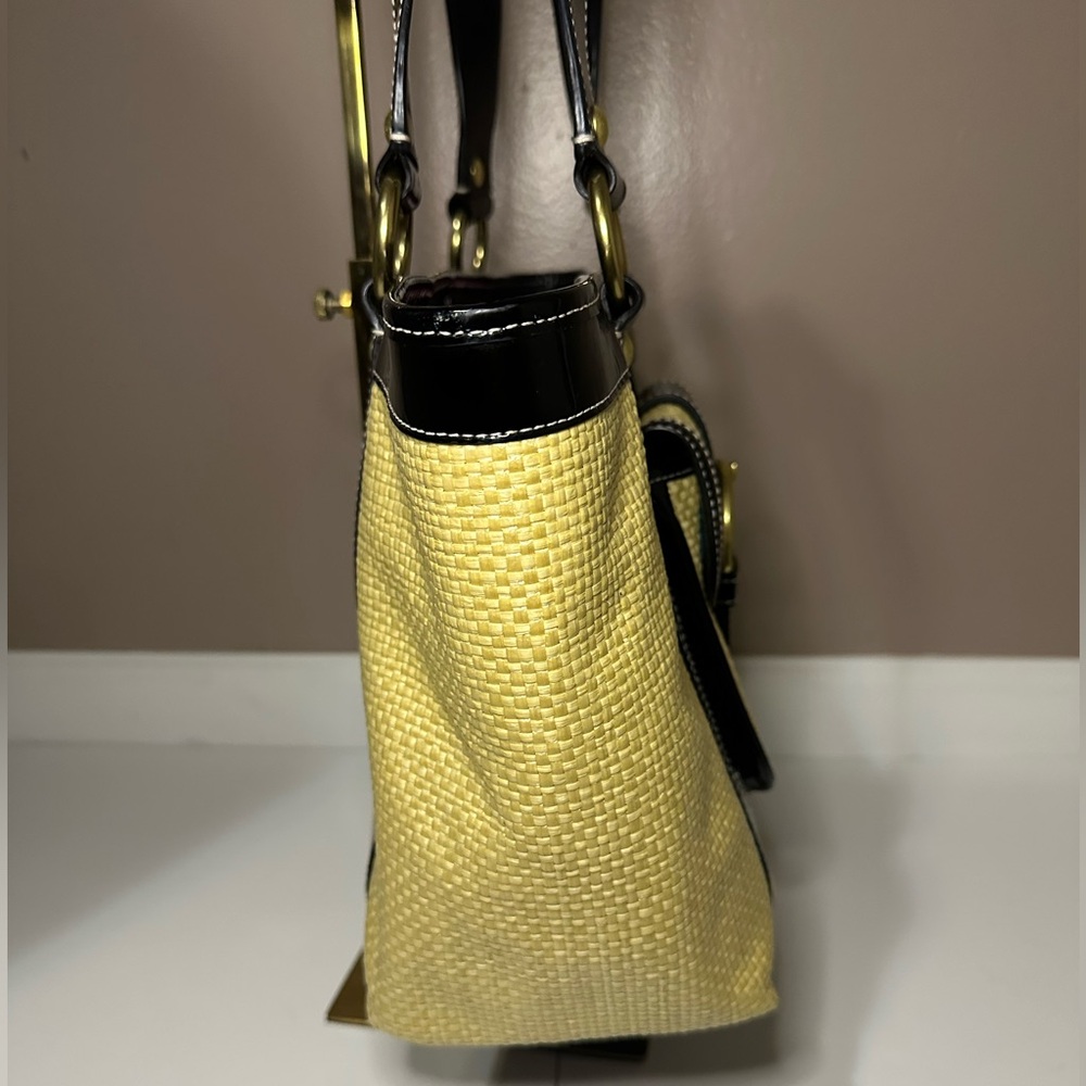 Coach Black and Natural Straw Tote Shoulder Bag - Picture 5 of 15